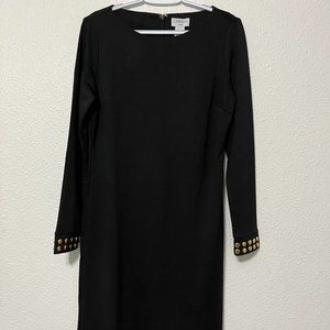 NWT Black Ponte Pencil Dress with Gold-Studded Cuffs Size S by Carmen Marc Valvo